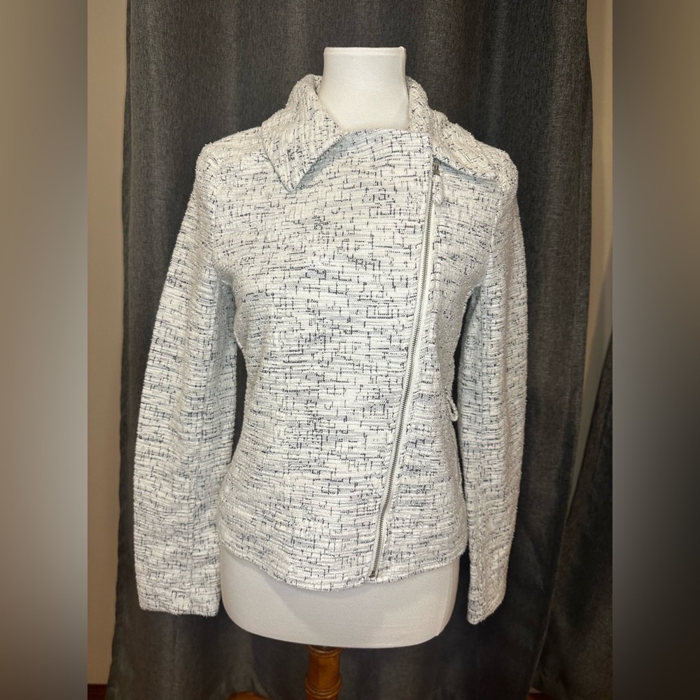 Max Studio Textured Moto Jacket – White & Black